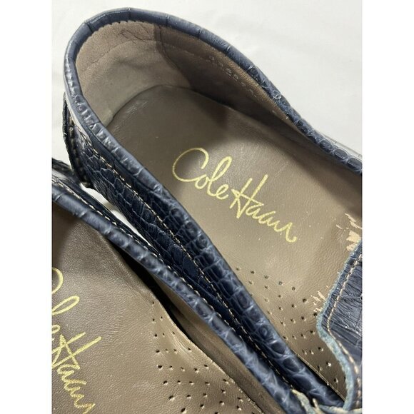 Cole Haan Womens Flats Trillby Driver Penny Loafer Croc Embossed Blue 5 - Picture 4 of 14